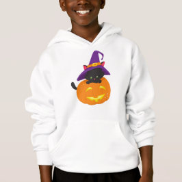 Halloween Cat, Black Cat, Hexenhut, Kürbiskus Hoodie