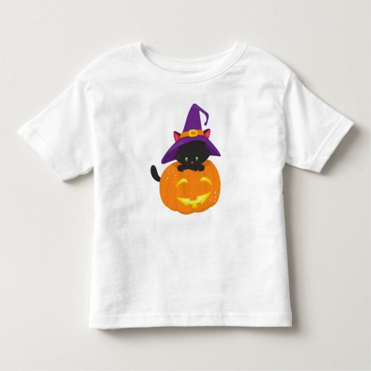 Halloween Cat, Black Cat, Hexenhut, Kürbiskus Kleinkind T-shirt (Vorderseite)