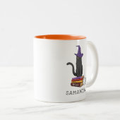 Halloween Cat Books Poet und Zauber Personalisiert Zweifarbige Tasse (VorderseiteRechts)