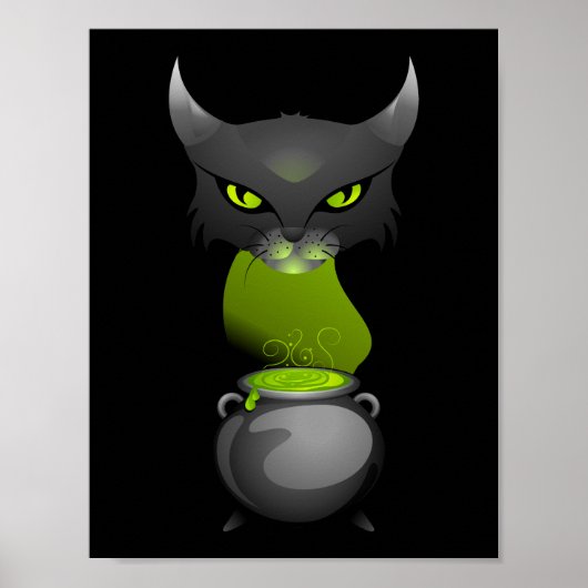 Halloween Cat Cauldron mit grünem Stechen Poster (Vorne)