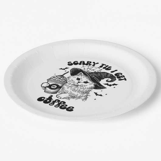 Halloween Cat Coffee Paper Plate Pappteller (Schrägansicht)