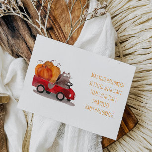 Halloween Cat Delivering Orange Pumpkin Postcard Postkarte