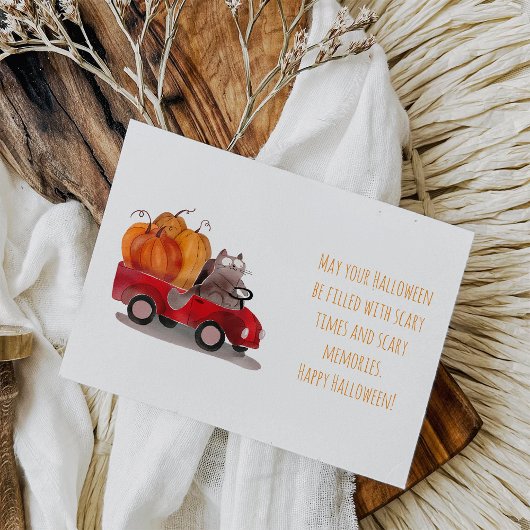 Halloween Cat Delivering Orange Pumpkin Postcard Postkarte