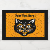Halloween Cat Face Black Orange White on Stars Lebensmitteletikett (Einzelnes Label)