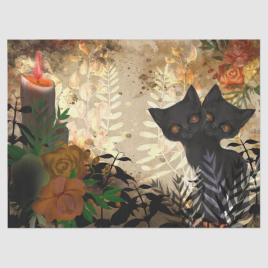 Halloween Cat Floral Decoupage Seidenpapier (Vorderseite)