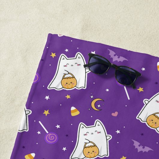 Halloween Cat Ghost Beach Handtuch (Beispiel)