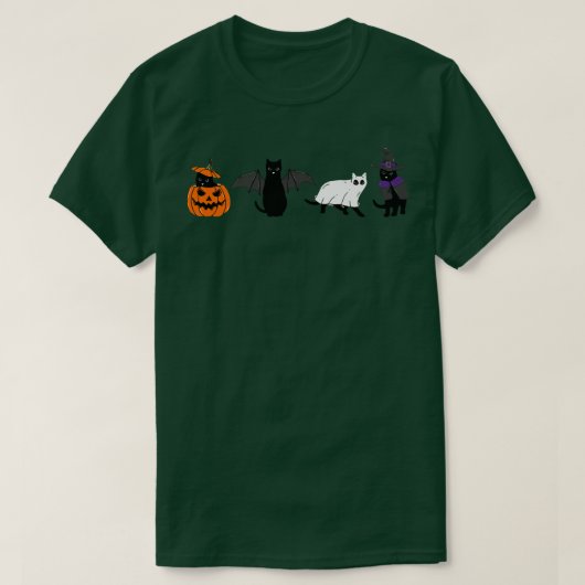 Halloween Cat Ghost Cat Witch Bats Funny Black Cat T-Shirt (Design vorne)