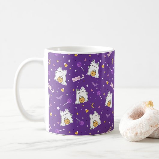 Halloween Cat Ghost Coffee Tasse (Mit Donut)