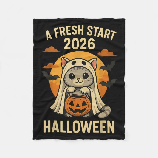 Halloween Cat Ghost Graphic - Fresh Start 2026 Fleecedecke (Vorderseite)