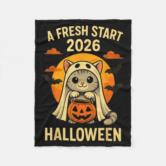 Halloween Cat Ghost Graphic - Fresh Start 2026 Fleecedecke (Vorderseite)