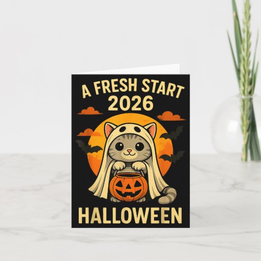 Halloween Cat Ghost Graphic - Fresh Start 2026 Karte (Vorderseite)