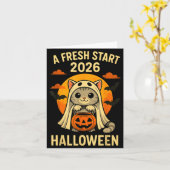 Halloween Cat Ghost Graphic - Fresh Start 2026 Karte (Gelbe Blume)