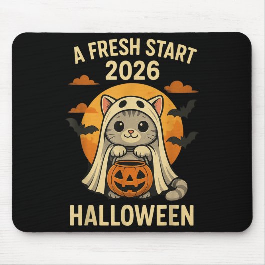 Halloween Cat Ghost Graphic - Fresh Start 2026  Mousepad (Vorne)