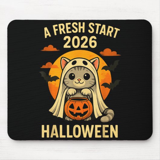 Halloween Cat Ghost Graphic - Fresh Start 2026 Mousepad