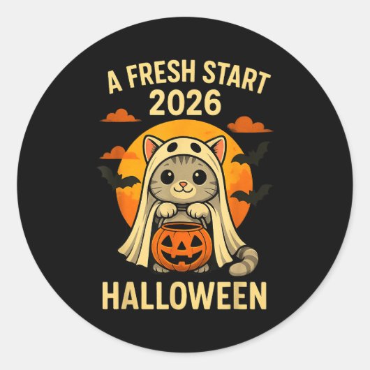 Halloween Cat Ghost Graphic - Fresh Start 2026  Runder Aufkleber (Vorderseite)