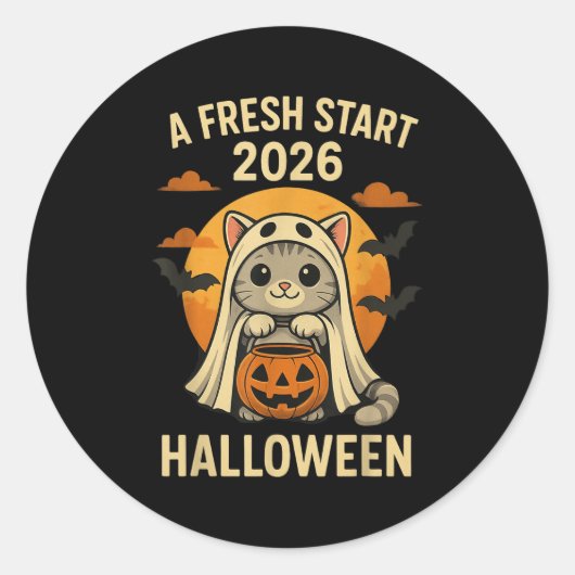 Halloween Cat Ghost Graphic - Fresh Start 2026  Runder Aufkleber (Vorderseite)