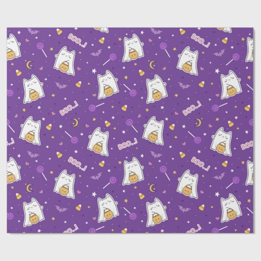Halloween Cat Ghost Wrapping Paper Roll Geschenkpapier (Flach)