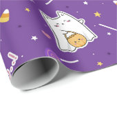 Halloween Cat Ghost Wrapping Paper Roll Geschenkpapier (Rolleneckpunkt)
