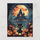 Halloween Cat Girl at the Haunted House Postkarte (Vorderseite)