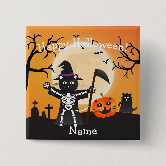Halloween Cat Grim Sensenmann Button (Vorderseite)