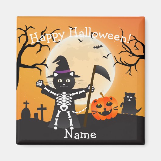 Halloween Cat Grim Sensenmann Magnet (Vorne)
