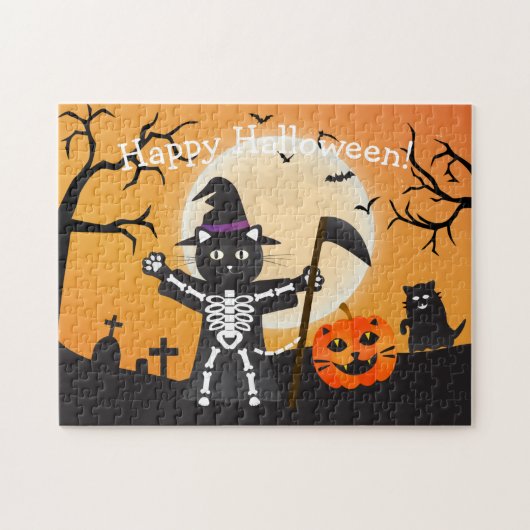 Halloween Cat Grim Sensenmann Puzzle (Horizontal)