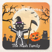 Halloween Cat Grim Sensenmann Rechteckiger Pappuntersetzer (Vorderseite)