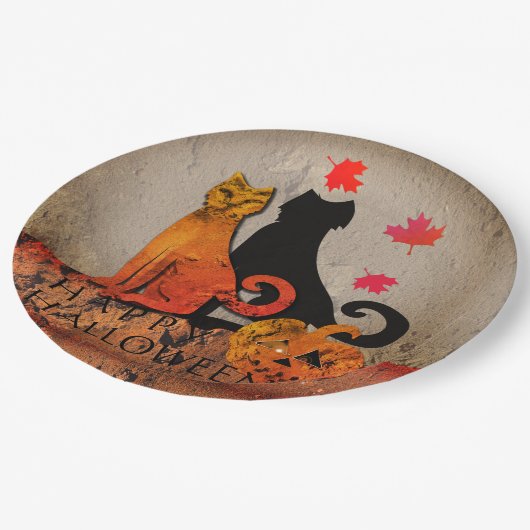 Halloween Cat Gruß Pappteller (Schrägansicht)