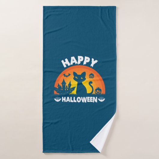 Halloween Cat Happy Halloween Birthday Badehandtuch (Badehandtuch)