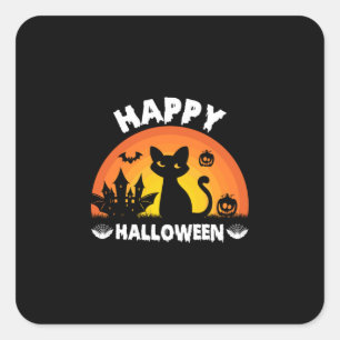 Halloween Cat Happy Halloween Birthday Quadratischer Aufkleber