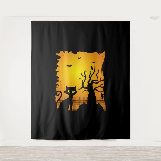 Halloween, Cat Happy Halloween Wandteppich (Vorderseite)