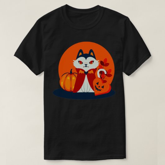Halloween cat head dressed as a pumpkin 2 T-Shirt (Design vorne)