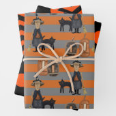 Halloween Cat & Hexe | Schwarze und orange Punkte Geschenkpapier Set (Beispiel)