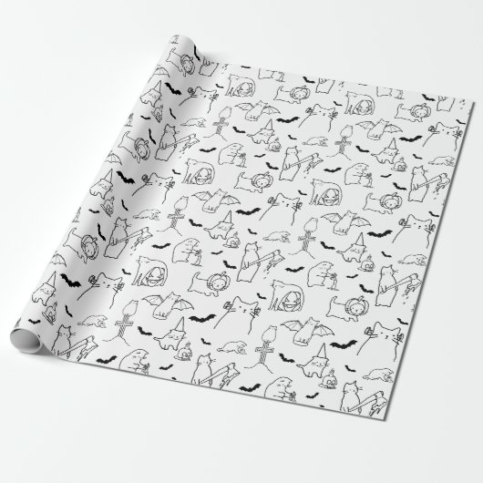 Halloween Cat Illustration Wrapping Paper Geschenkpapier (Ungerollt)