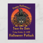 Halloween Cat in HexHat Abra Cadabra Vintag Ankündigungspostkarte (Vorderseite)