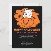 Halloween Cat in Pumpkin, Ghost Bats Schwarzes Ora Einladung (Vorderseite)