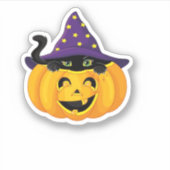 Halloween Cat in Pumpkin - Niedlicher schwarzer Ki Aufkleber (Vorderseite)