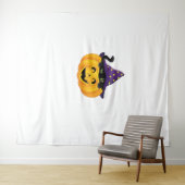 Halloween Cat in Pumpkin - Niedlicher schwarzer Ki Wandteppich (Beispiel (Horizontal))