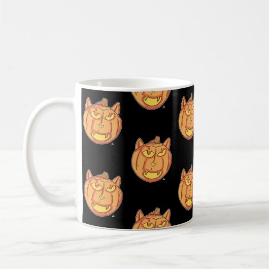 Halloween Cat Jack-o-Lantern Cartoon Muster Art Kaffeetasse (Links)