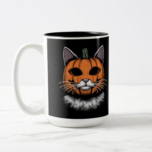 Halloween Cat, Kürbisgesicht Zweifarbige Tasse (Links)