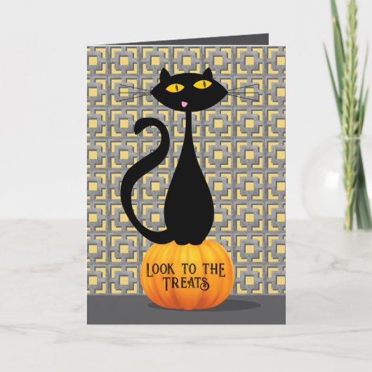 Halloween Cat - Leckereien Feiertagskarte (Vorderseite)