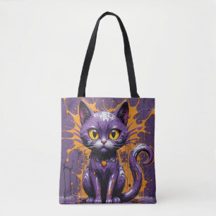 Halloween Cat Lila & Orange Design Tasche