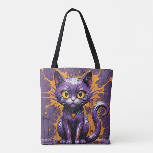 Halloween Cat Lila & Orange Design Tasche (Rückseite)
