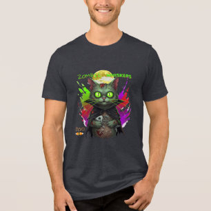 Halloween & Cat Lovers "Zombie Whiskers" Funny Tri-Blend Shirt