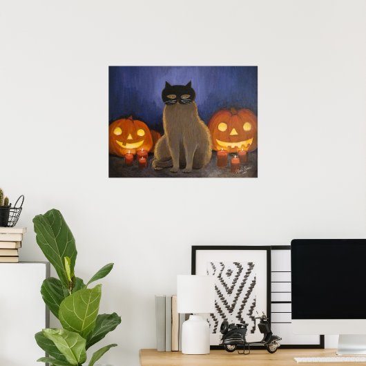 Halloween Cat Mask & Jack-o'-lantern Wall Art Poster (Heimbüro)