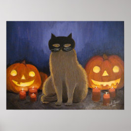 Halloween Cat Mask & Jack-o'-lantern Wall Art Poster