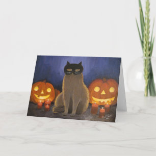 Halloween Cat Mask & Jack-o'-Laterne Karte