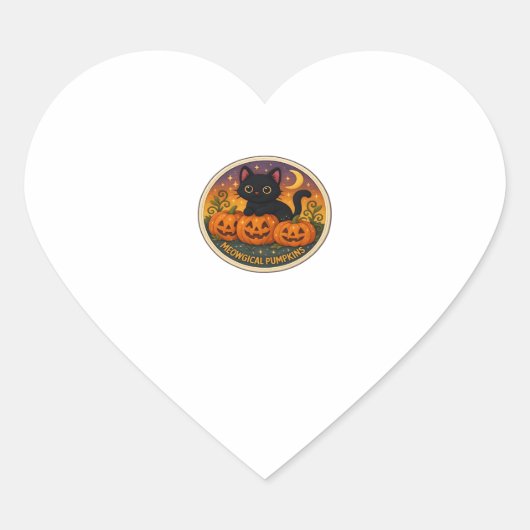 Halloween Cat Meowgical Pumpkins Stickerei Design Herz-Aufkleber (Vorderseite)
