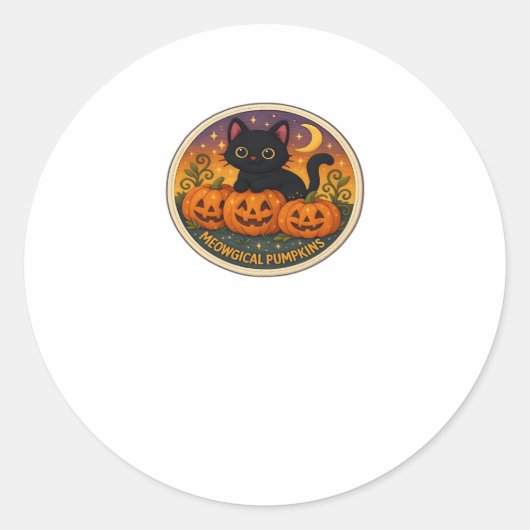 Halloween Cat Meowgical Pumpkins Stickerei Design Runder Aufkleber (Vorderseite)