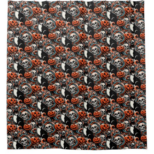 Halloween Cat mit Pumpkins Duschvorhang (Vorderseite)